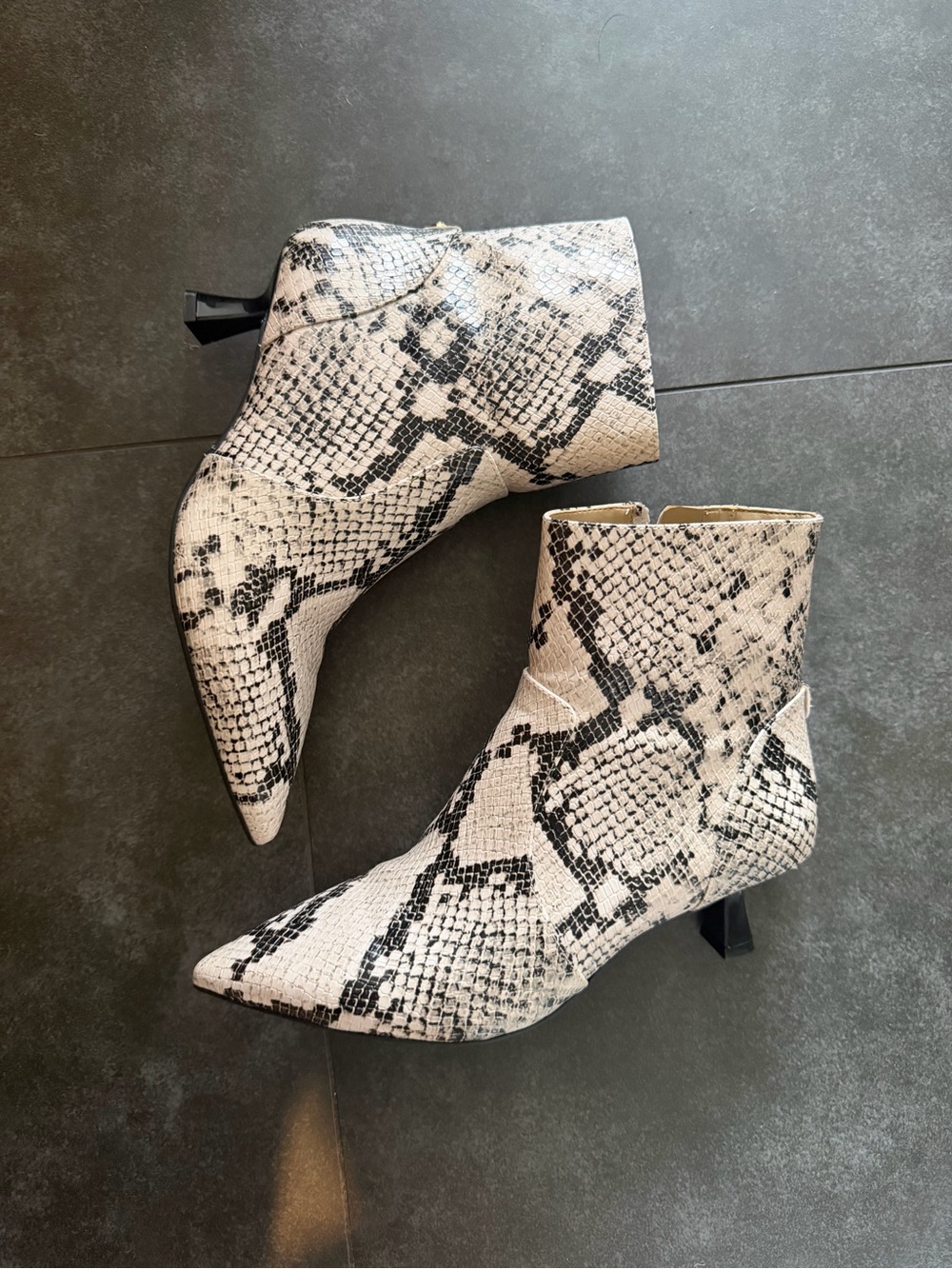 Michael Kors Black and White Snake Print Ankle Boots